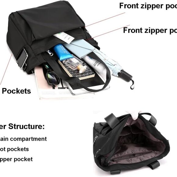 Women Nylon Tote Bag Water resistant Multi-function Shoulder Handbag Light Trave - Picture 4 of 7